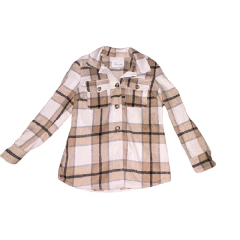 Cream and Brown Button Down Shirt with Classic Plaid Design